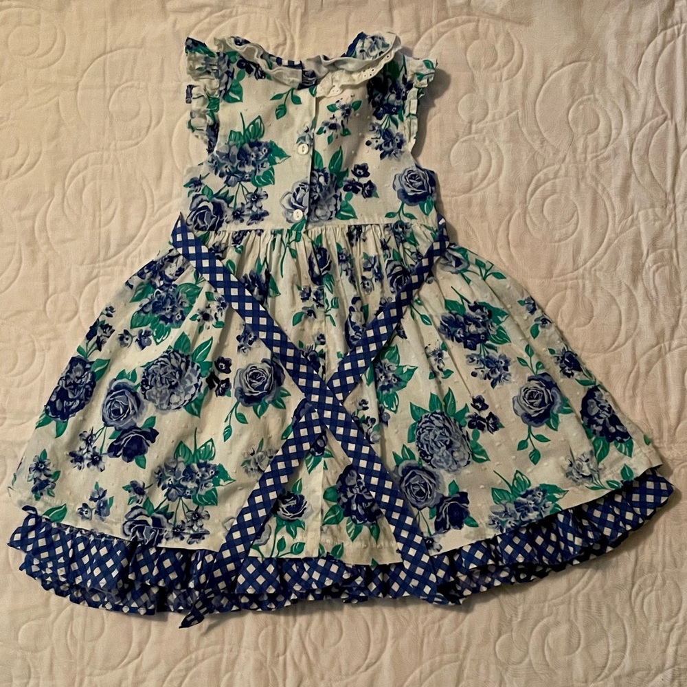 🔖Ruffle Dress Ruffle 4t Sleeve Blue White Floral - Picture 3 of 7